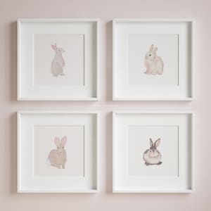 Bunny Nursery Wall Art Set of 4 Prints | Bunny Nursery Decor | Watercolor Bunny Nursery Prints