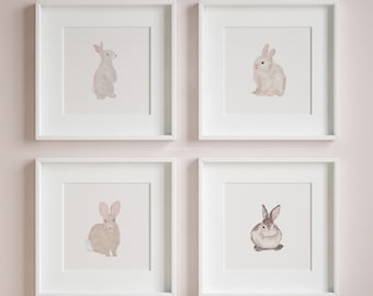 Bunny Nursery Wall Art Set of 4 Prints | Bunny Nursery Decor | Watercolor Bunny Nursery Prints