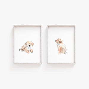 Golden Retriever Prints Set of 2 | Blue Nursery Wall Art For Boy | Puppy Bowtie Nursery Decor | Printable