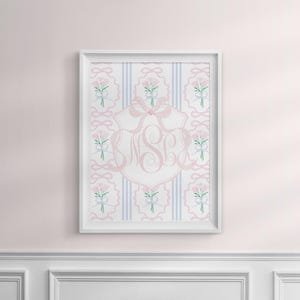 Nursery Art Girl Grandmillennial |  Monogram Nursery Wall Art For Girls | Printable | Pink and Blue Wall Art Decor | Up to 24x36