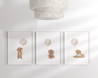 Golden Retriever Puppy Print Set | Nursery Wall Art Neutral | Nursery Decor Dogs | Watercolor Nursery Prints | Digital Download