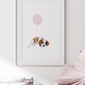 Watercolor Puppy Nursery Art | Pink Nursery Wall Art | Cavalier King Charles Spaniel Art | Pink Girls Wall Art | Dog Print