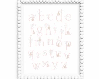 Bunny Alphabet Poster | Nursery Decor Girl | Bunny Nursery Art | Nursery Wall Art | Pink Nursery Prints