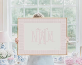 Pink Gingham Monogram Nursery Wall Art: Custom Baby Girl Nursery Decor (Printable)