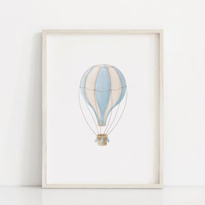 Blue Hot Air Balloon Print, Hot Air Balloon Nursery Vintage, Travel ...
