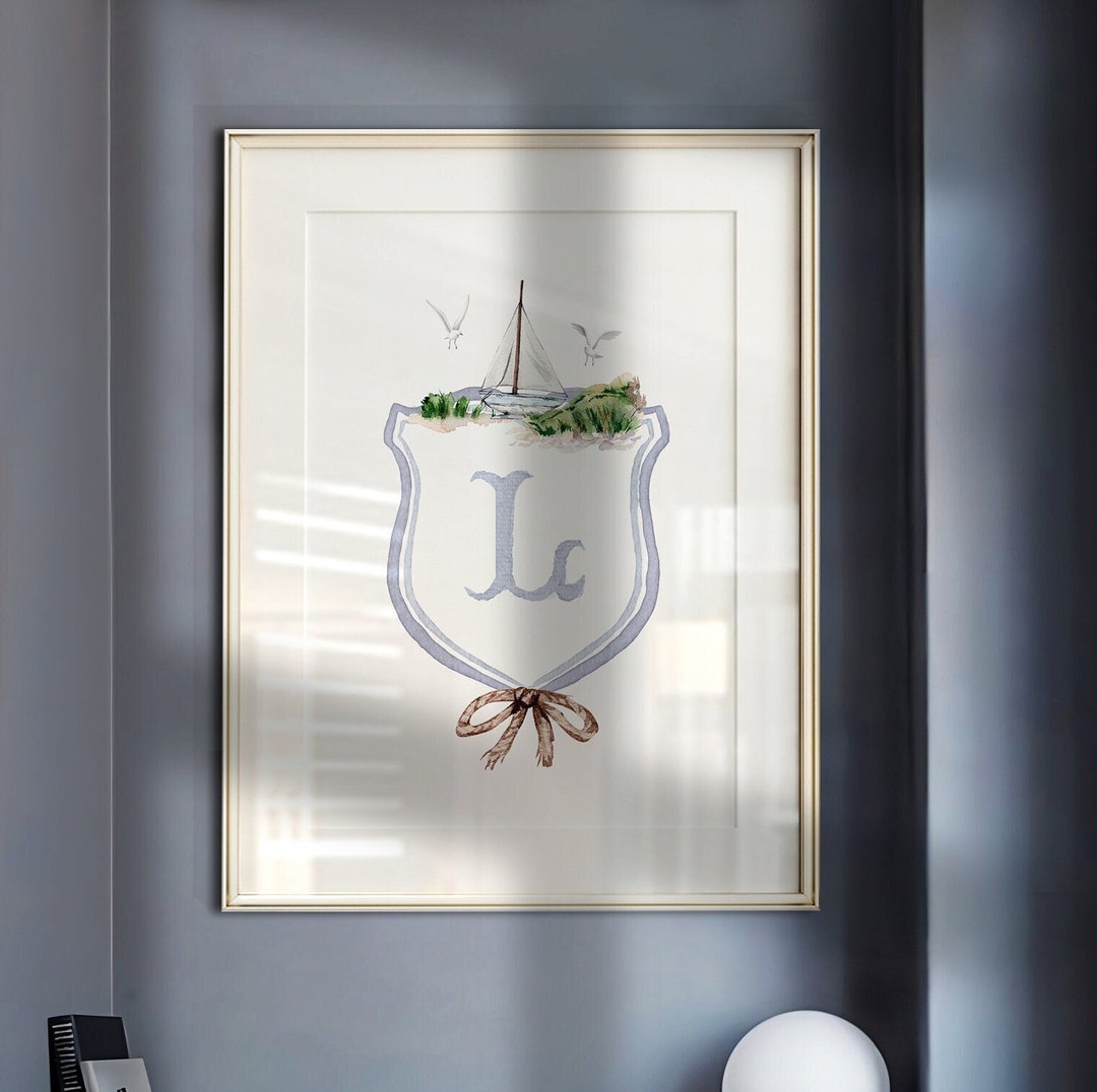 Coastal Nursery Crest Nursery Coastal Decor Nautical Nursery Wall Art Boy Single Letter Monogram