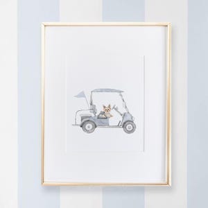 ゴルフカートに乗ったヨーキーのアート | ゴルフ用子供部屋プリント | ゴルフ用壁アート | ゴルフ用子供部屋の装飾 | 印刷可能