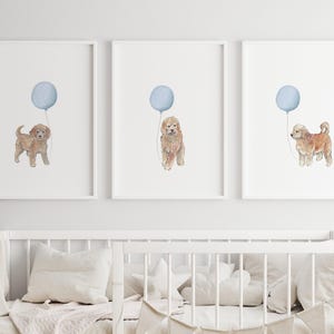 Blauwe puppyprints | Goldendoodle-kwekerijafdrukken | Honden kinderkamer muurkunst jongen |  Blauw kinderdecoratie | Set van 3 | Digitale download