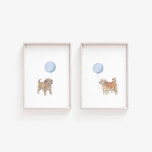 Set van 2 goldendoodle-prints | Blauwe kinderkamerdecoratie | Puppyafdrukken jongen | Kunst aan de muur kinderkamerhond | Digitale download