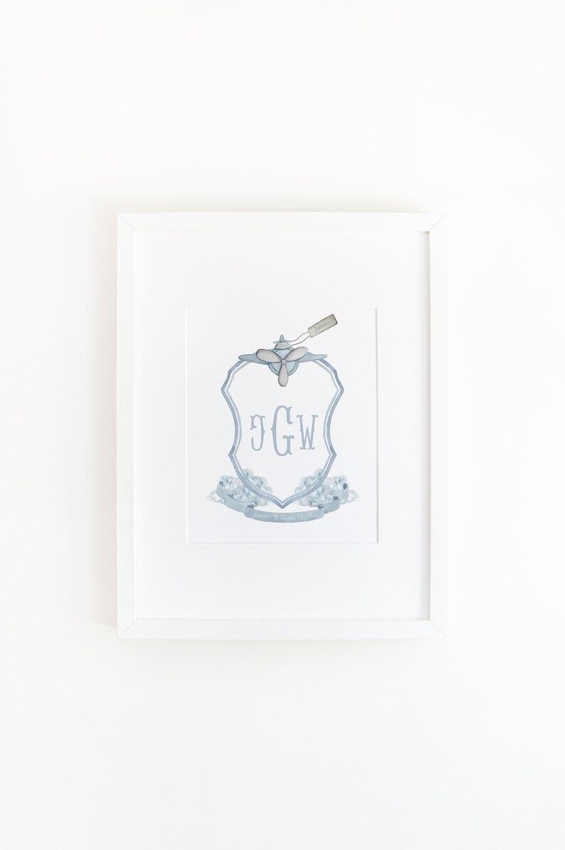 Airplane Nursery Crest Boy Nursery Wall Art Blue Nursery Etsy