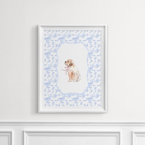 Nursery Wall Art | Golden Retriever Art | Girl Wall Art | Grandmillenial | Chinoiserie Art | Puppy Nursery Art