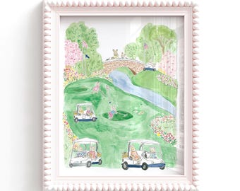 Watercolor Golf Bunny Nursery Print (Digital Download)