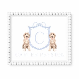 Nursery Decor Dog | Goldendoodle Art | Monogram Name Art for Nursery | Monogram Art Classic Simple Blue Monogram Art