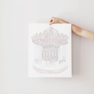 Watercolor Carousel Art Print: Pale Pink Nursery Decor (Digital Download)