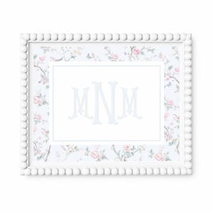 Chinoiserie Floral Monogram Art | Girl Wall Art | Blue Floral Nursery Wall Art | Grandmillenial | Printable