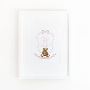 Escudo de osito de peluche para guardería / Escudo de niña / Decoración rosa para guardería de niña / Inicial / Nombre del bebé / Monograma para niña
