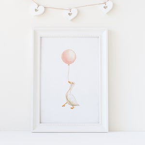 Pink Nursery Goose, Goose With Balloons Nursery Art, Baby Girl Nursery Wall Art, Pink Nursery Decor