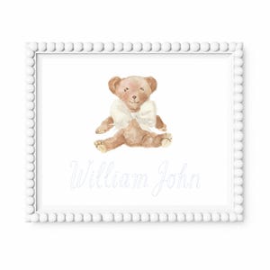 Baby Boy Name Nursery Wall Art | Boy Name Print | Teddy Bear Nursery Art | Boy Nursery Decor Personalized