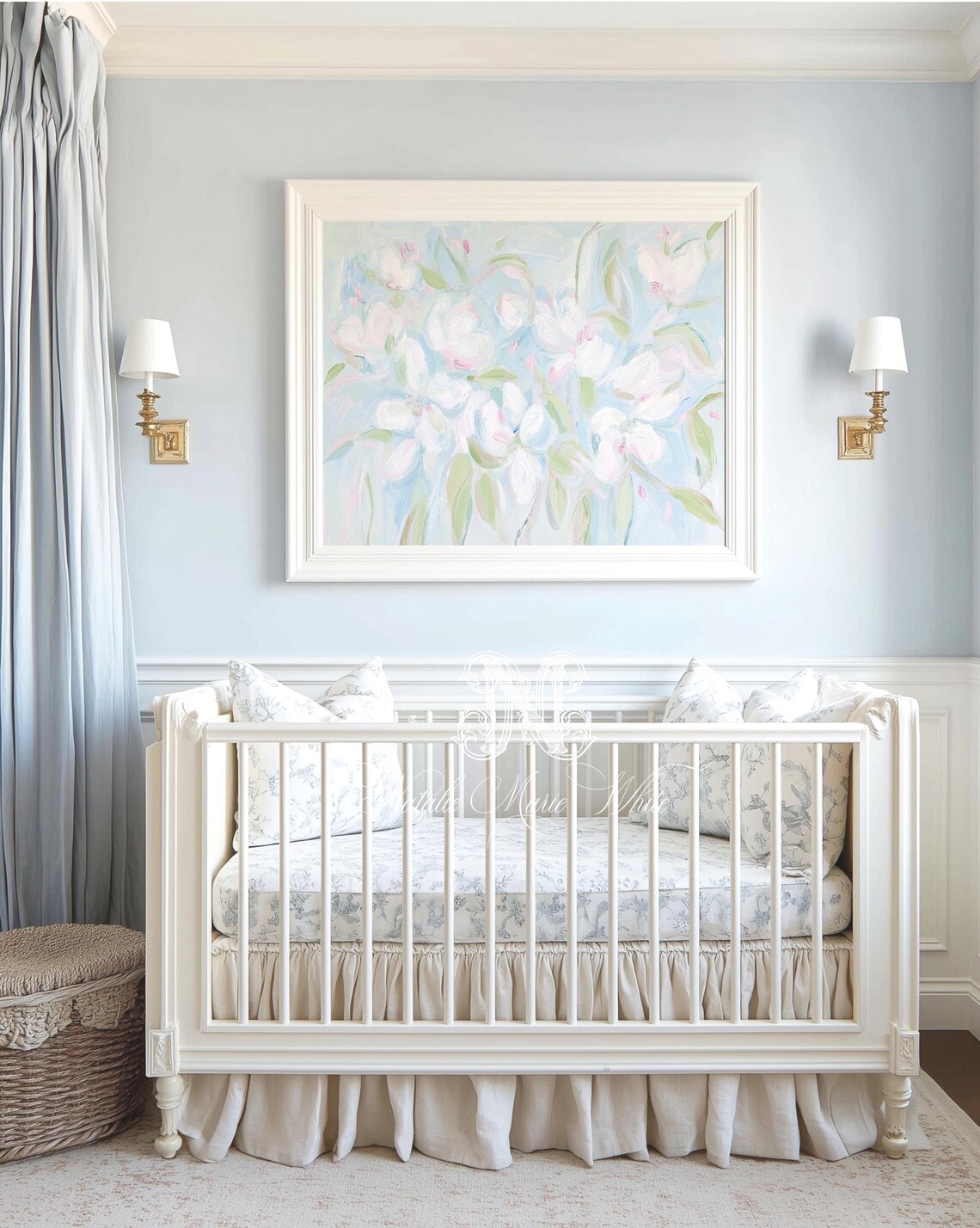 Blue & Green Floral Art: Botanical Nursery Decor, Grand Millennial ...