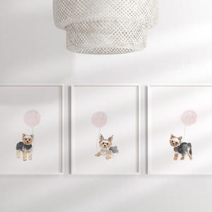 Impressions d&#39;art pour chambre d&#39;enfant Yorkie | Art mural chiot fille | Terrier du Yorkshire | Art mural pour chambre d&#39;enfant | Décoration de chambre rose | Lot de 3 impressions