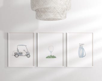 Watercolor Golf Nursery Prints | Golf Wall Art | Golf Nursery Decor | Golf Nursery Art | Boy Wall Art | Set of 3 Prints | Printable