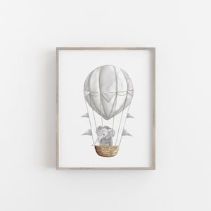 Elephant Print, Elephant Nursery Wall Art, Elephant Hot Balloon Print, Nursery Prints, Baby Animals Nursery, Hot Balloon Print