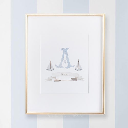 Watercolor Crest Monogram Baby Art Print / Nursery Art / Boy Etsy