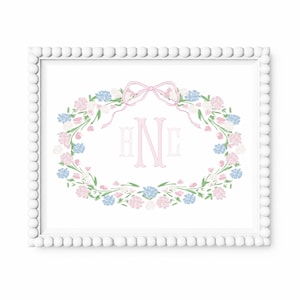 Floral Nursery Decor Monogram Art | Pink Floral Monogram | Nursery Wall Art | Grandmillenial | Printable
