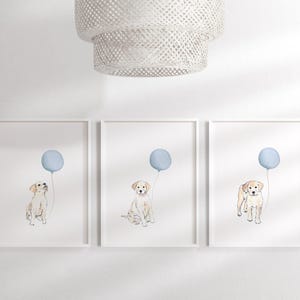 Puppy Prints Labrador | Blue Boys Wall Art | Nursery Wall Art Boy | Dogs Nursery Prints Set