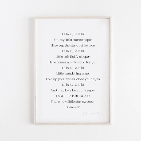 Lullaby Lady and the Tramp | nursery quote print | Lady and the tramp lyrics | baby quotes wall art | Printable Lullaby scripts