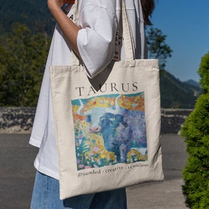 TAURUS Zodiac Horoscope Tote Bag, Painting Inspired by Claude Monet - zodiac sign, aesthetic tote bag, artsy tote bag , monet tote, taurus