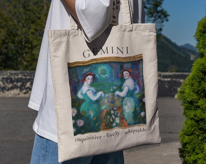 GEMINI Zodiac Sign Tote Bag, Painting Inspired by Claude Monet - zodiac horoscope, aesthetic tote bag, artsy tote bag , monet tote, gemini