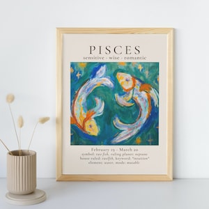Pisces Zodiac Wall Art Print Inspired by Claude Monet | Digital Print, Zodiac Art, Zodiac Wall Art, Horoscope Poster, Astrology Wall Art