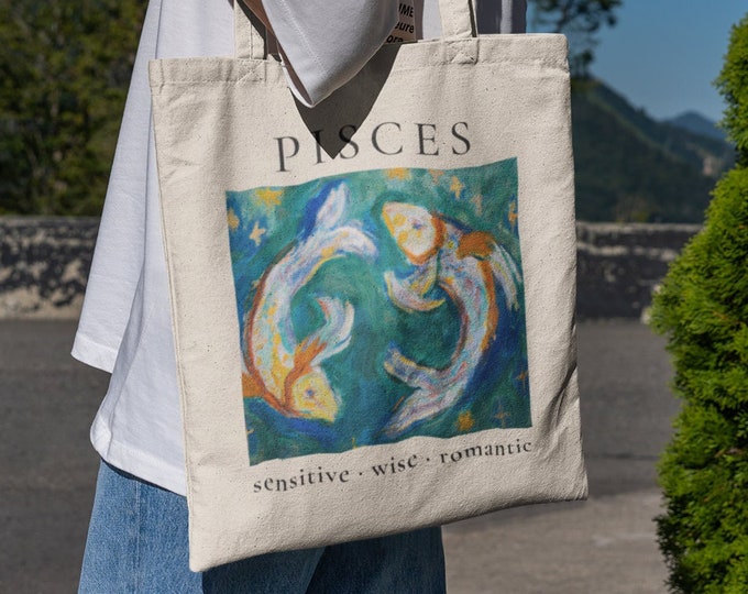 PISCES Zodiac Sign Tote Bag, Painting Inspired by Claude Monet - zodiac horoscope, aesthetic tote bag, artsy tote bag , monet tote, pisces