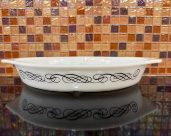 Cacerola dividida vintage Pyrex Black Scroll ~ Plato vintage ~ Cocina vintage ~ Black Scroll