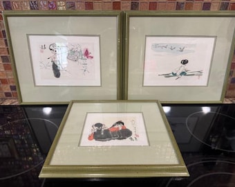 Set of 3 Oriental Watercolor prints