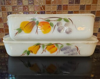 Set of Vintage Fire King 409 & 410 Pear and Grape Casserole Dishes ~ Vintage Fire King Baking Dishes