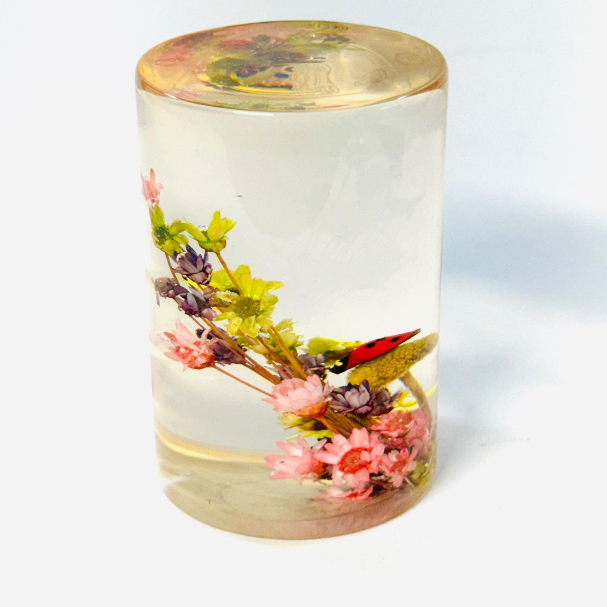 Vintage Daisyglas LADYBUG Lucite Acrylic Paperweight Wild Field Flowers