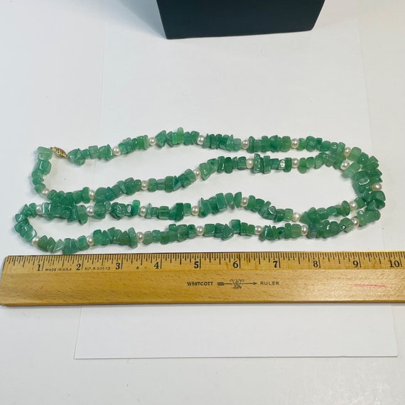 Vintage Jade/Jadite and Pearl 40” Necklace with 1… - image 5