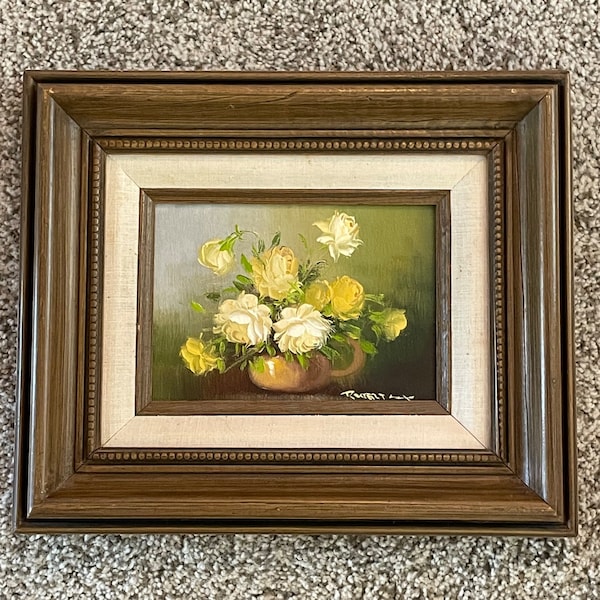 Vintage signed Robert Rob Cox Floral Painting Small Framed Flowers Excellent