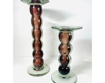 Vintage Purple Recycled Handblown Glass Pillar Candle Holders