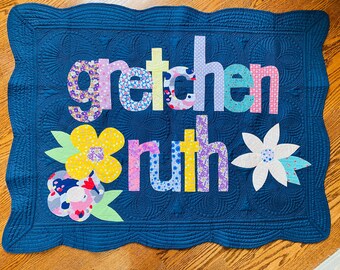 Floral Personalized Baby Quilt, Baby Blanket, Baby Gift, Baby Shower Gift, Newborn Gift, Nursey Decor, Keepsake, Name Quilt, Custom