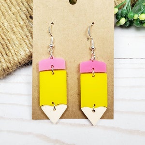 Pencil acrylic earrings, jewelry, gifts for her, teacher earrings, dangle earrings, teacher gifts,