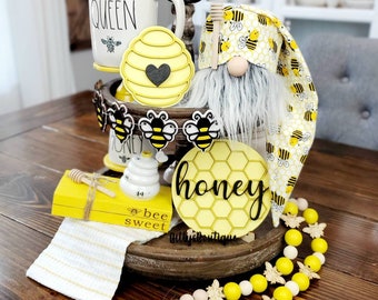 Sweet like honey gnome, bumble bee gnome, wood garland, summer, bee tiered tray decor, coffee bar, tiered tray sign, bee hive sign, honey