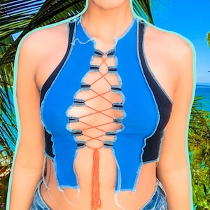 PDF Pattern: Lace Up Patchwork Crop Top Sewing Pattern | Sizes XS-XXL | Y2K Style Adjustable Festival Top
