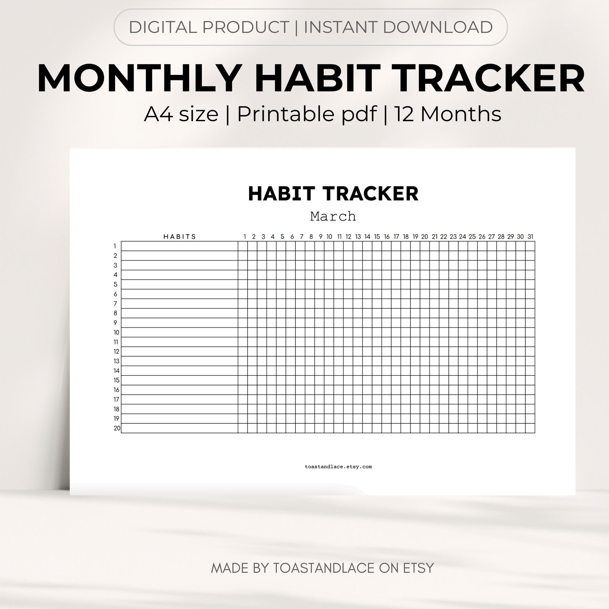 Printable Habit Tracker Template, Daily Goal Tracker, A4, Instant ...
