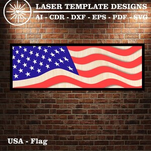 USA Flag - Digital Laser Cut Template - Glowforge vector, design, sign, ai, cdr, dxf, eps, pdf and svg. Epilog & Trotec