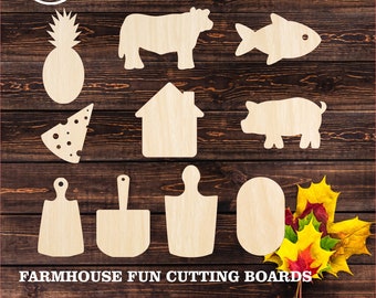 10 Fun Farmhouse Cutting Board Designs - Laser Cut Files for Wood, Acrylic or Leather.  Glowforge ai, cdr, dxf, eps, pdf and svg.