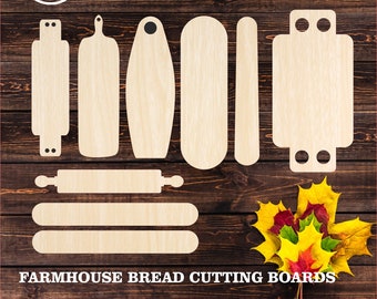 9 Farmhouse Bread Cutting Board Designs - Laser Cut Files for Wood, Acrylic or Leather.  Glowforge ai, cdr, dxf, eps, pdf and svg.