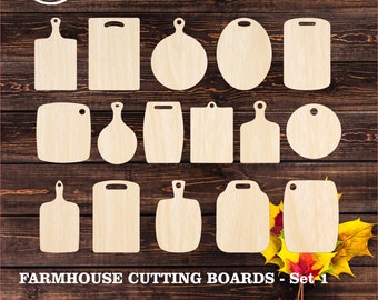16 Laser Cut Farmhouse Cutting Board Designs - 16 Laser-Ready Files for Wood, Acrylic, or Leather. Compatible with Glowforge. DIY Delight!